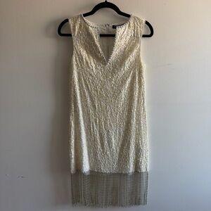 Deadstock Vintage Betsey Johnson Ivory Beaded Fringe Shift Dress